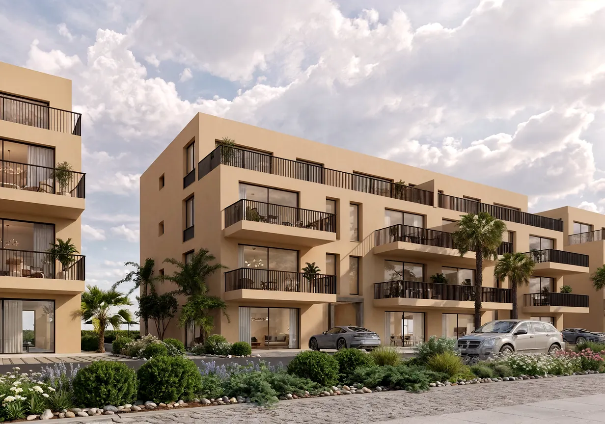 Architectural impression of the Cala Evara apartments in Ajdir in daylight