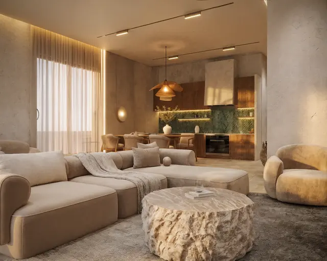 Impression of the living room and kitchen