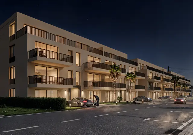 Impression of the street façade in the evening