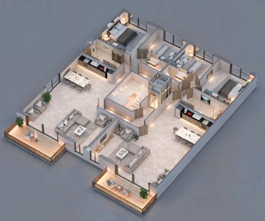 First- and second-floor apartment with spacious balconies